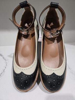 Flamingos Black White Platform Mary Jane Two-Tone Wingtip Mary Janes MINTY 39.5